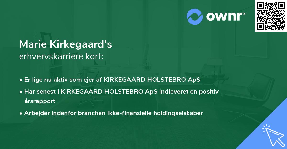 Marie Kirkegaard's erhvervskarriere kort