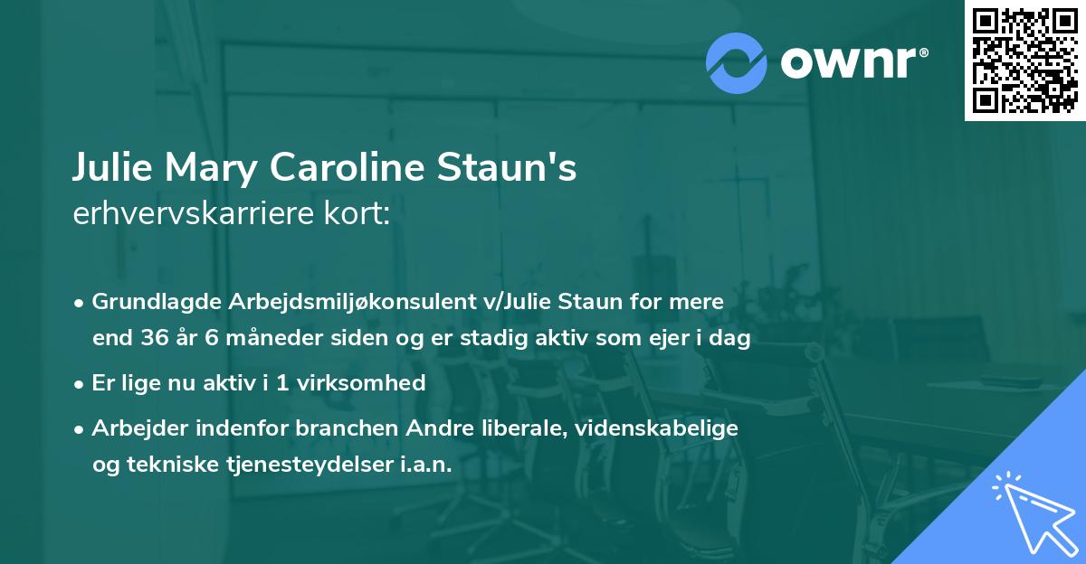 Julie Mary Caroline Staun's erhvervskarriere kort