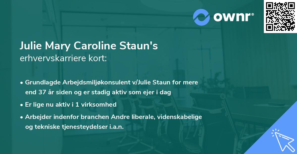 Julie Mary Caroline Staun's erhvervskarriere kort