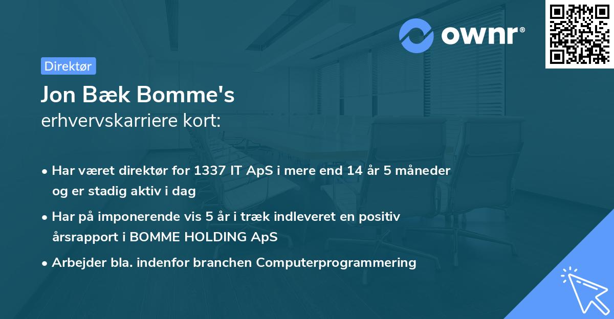Jon Bæk Bomme's erhvervskarriere kort