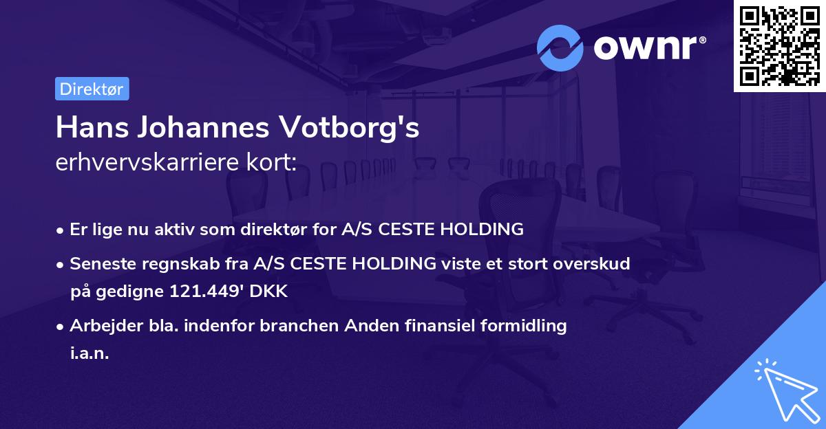 Hans Johannes Votborg's erhvervskarriere kort