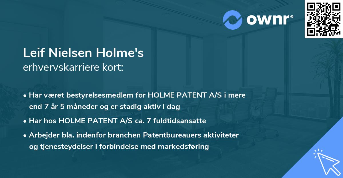 Leif Nielsen Holme's erhvervskarriere kort