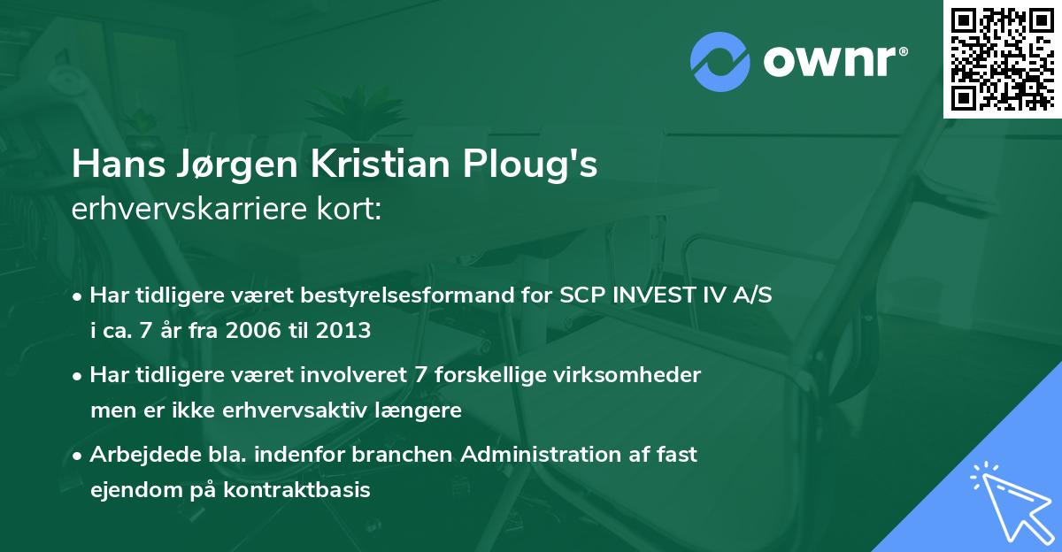 Hans Jørgen Kristian Ploug's erhvervskarriere kort
