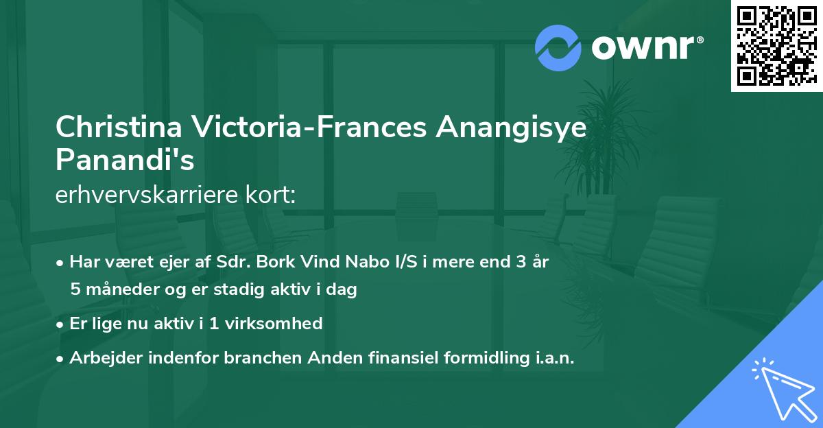 Christina Victoria-Frances Anangisye Panandi's erhvervskarriere kort