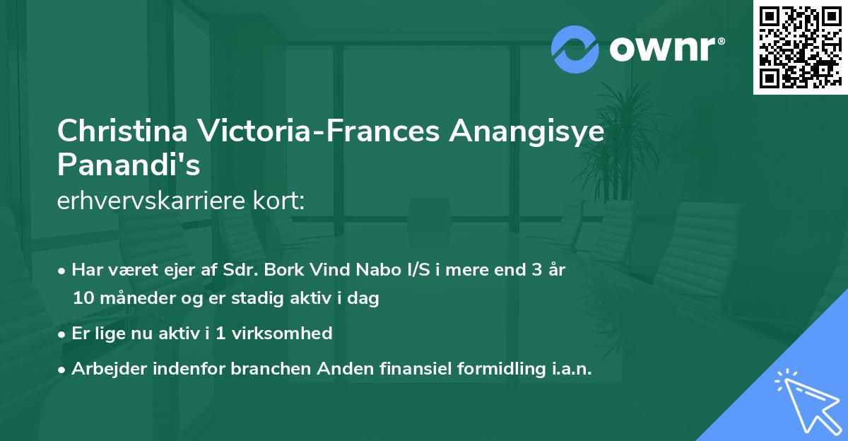 Christina Victoria-Frances Anangisye Panandi's erhvervskarriere kort