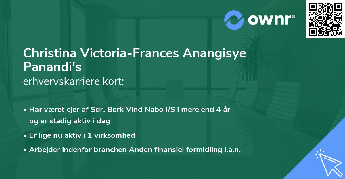 Christina Victoria-Frances Anangisye Panandi's erhvervskarriere kort