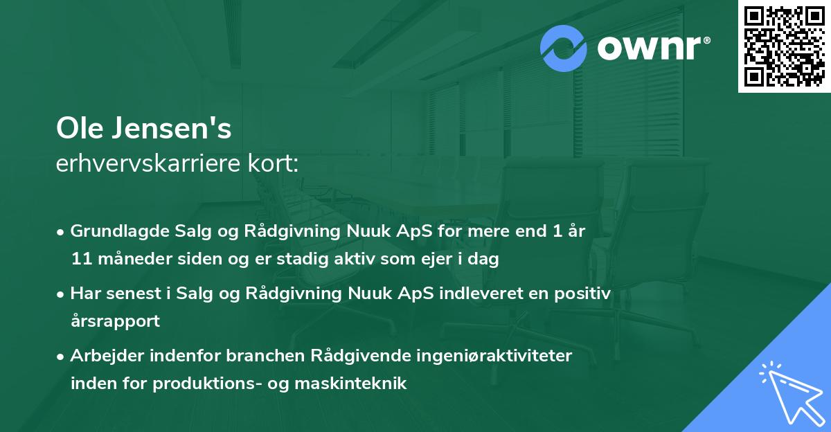 Ole Jensen's erhvervskarriere kort
