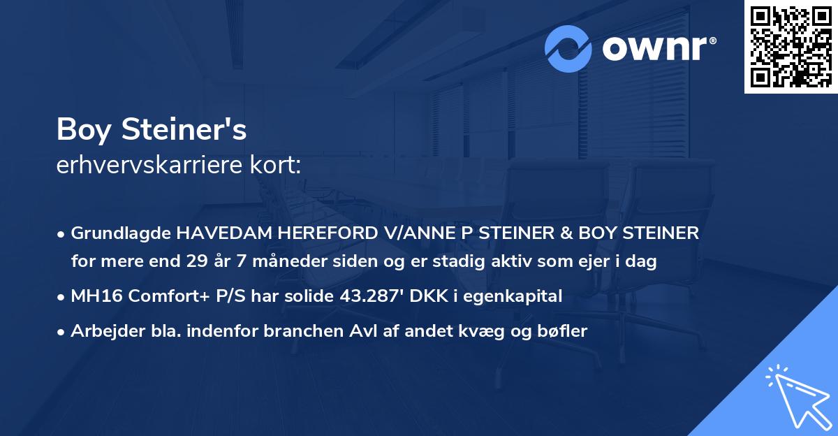 Boy Steiner's erhvervskarriere kort