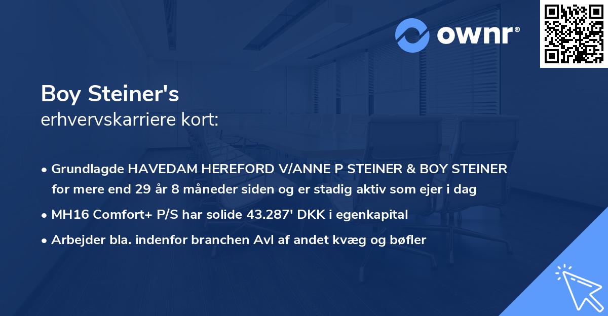 Boy Steiner's erhvervskarriere kort
