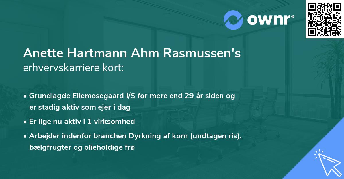 Anette Hartmann Ahm Rasmussen's erhvervskarriere kort
