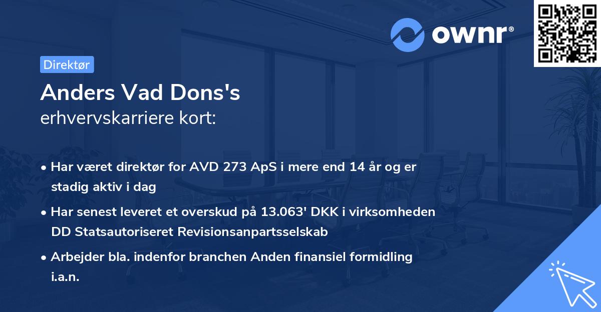 Anders Vad Dons's erhvervskarriere kort