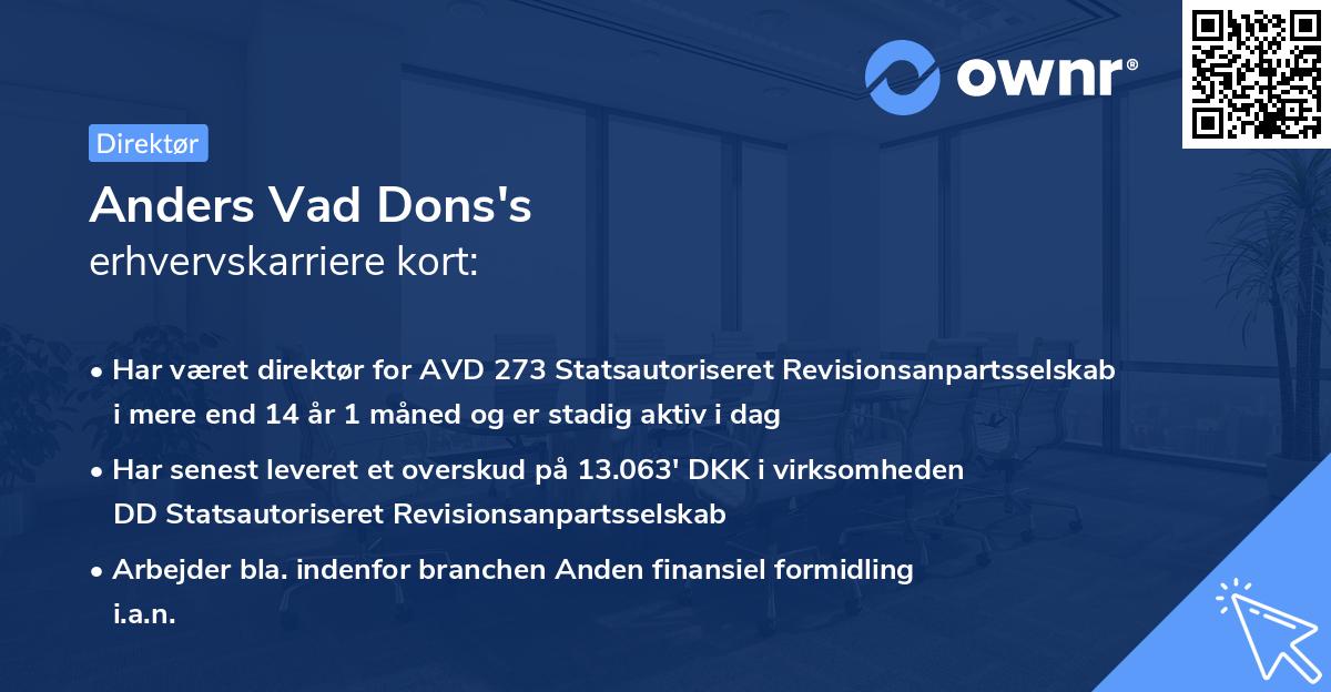 Anders Vad Dons's erhvervskarriere kort