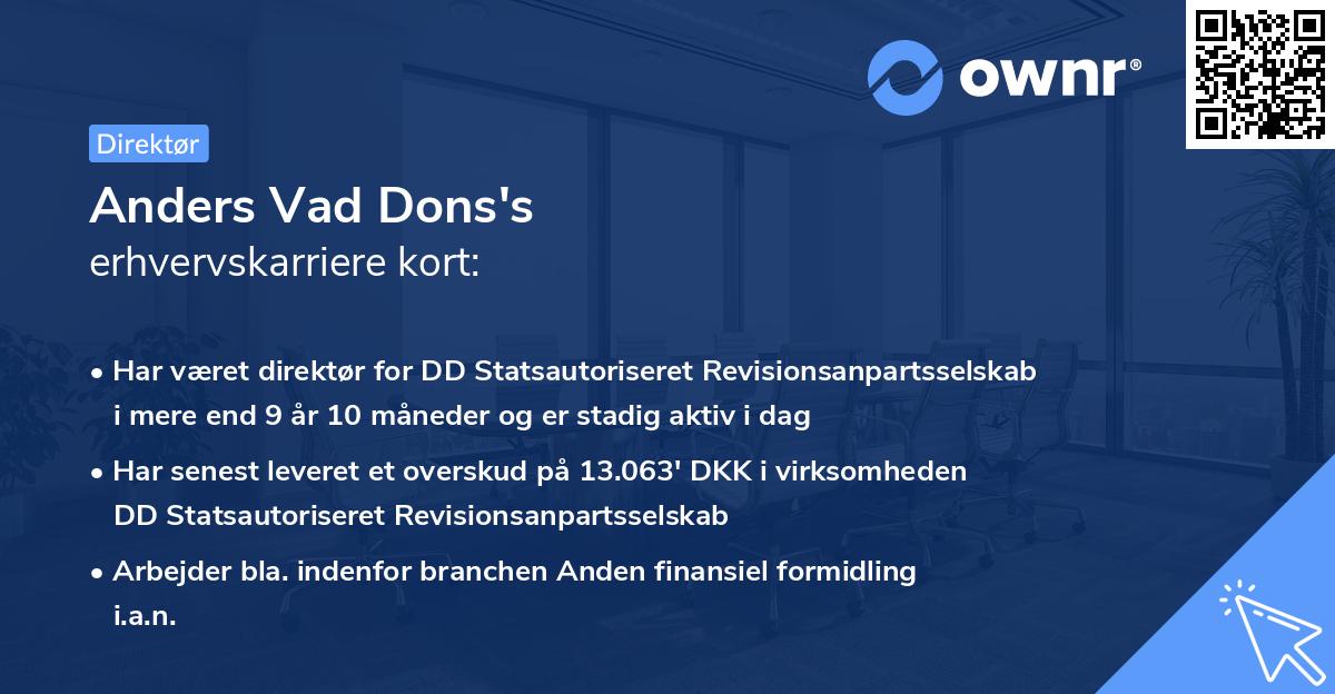 Anders Vad Dons's erhvervskarriere kort