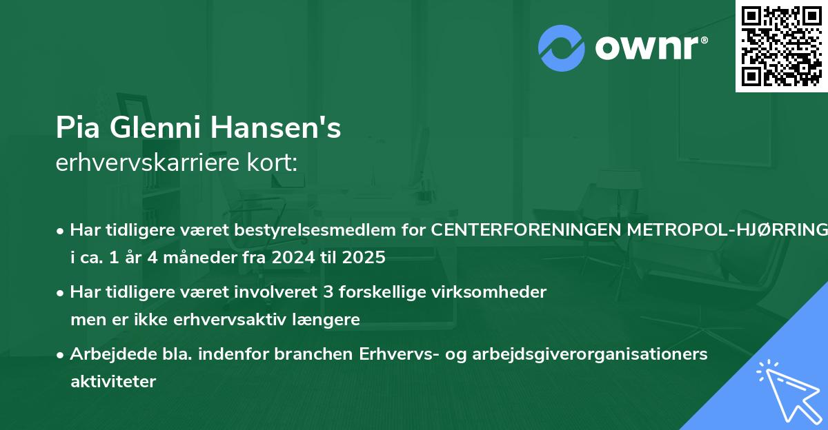 Pia Glenni Hansen's erhvervskarriere kort