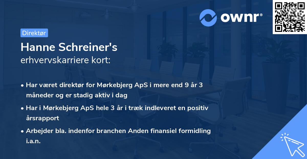 Hanne Schreiner's erhvervskarriere kort