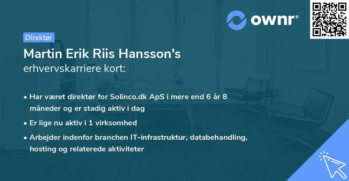 Martin Erik Riis Hansson's erhvervskarriere kort
