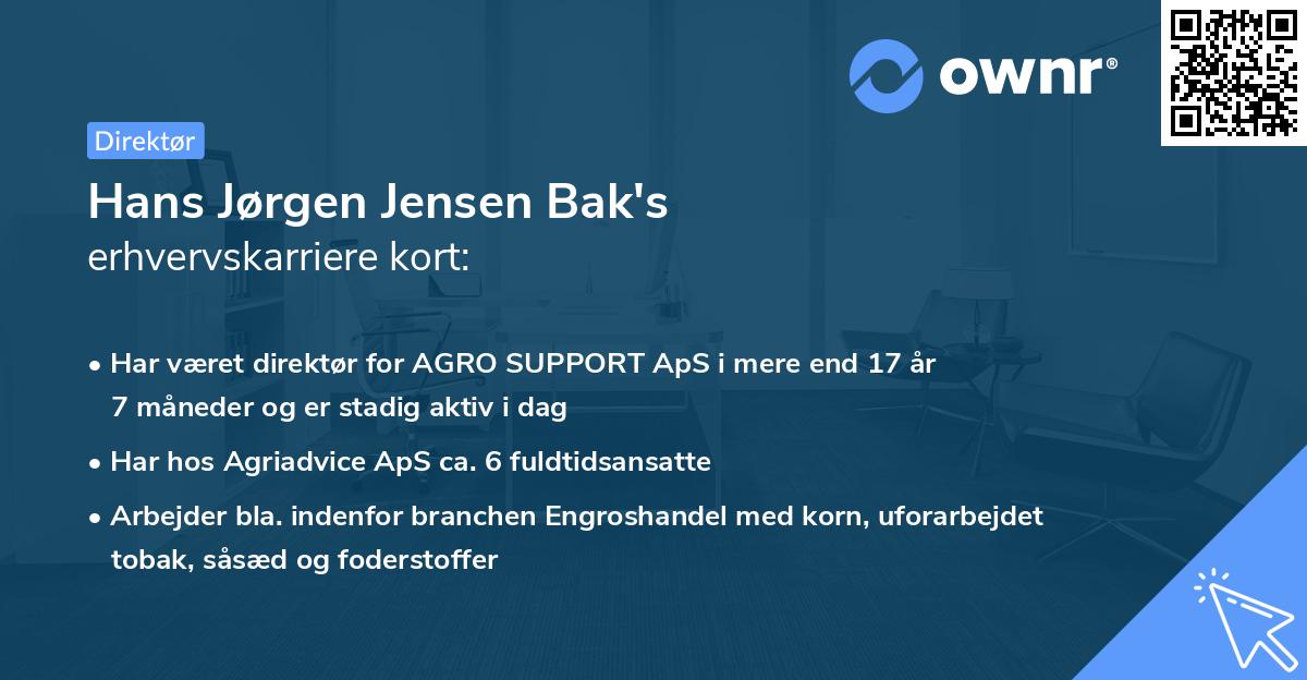 Hans Jørgen Jensen Bak's erhvervskarriere kort
