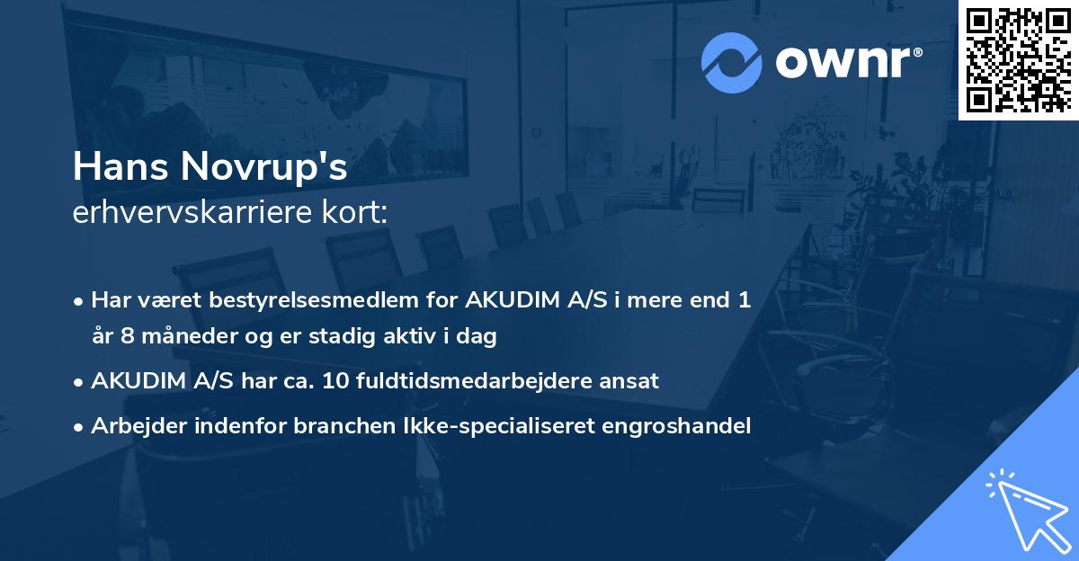 Hans Novrup's erhvervskarriere kort