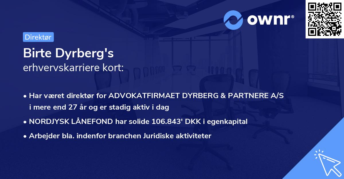Birte Dyrberg's erhvervskarriere kort
