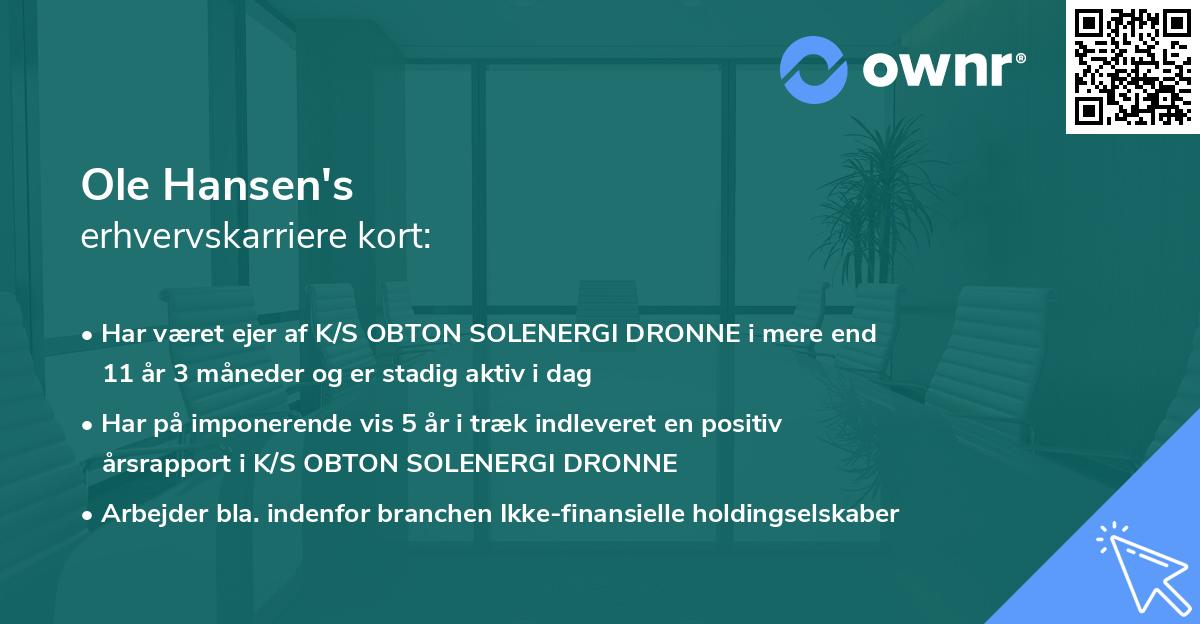 Ole Hansen's erhvervskarriere kort