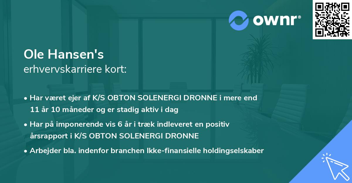 Ole Hansen's erhvervskarriere kort