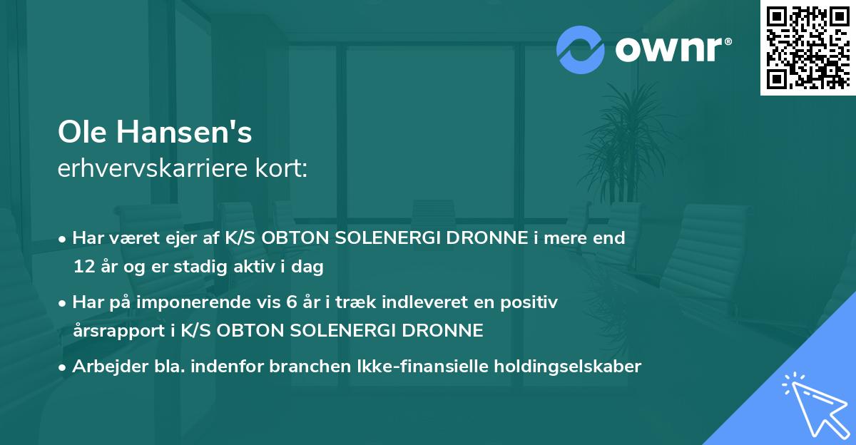 Ole Hansen's erhvervskarriere kort