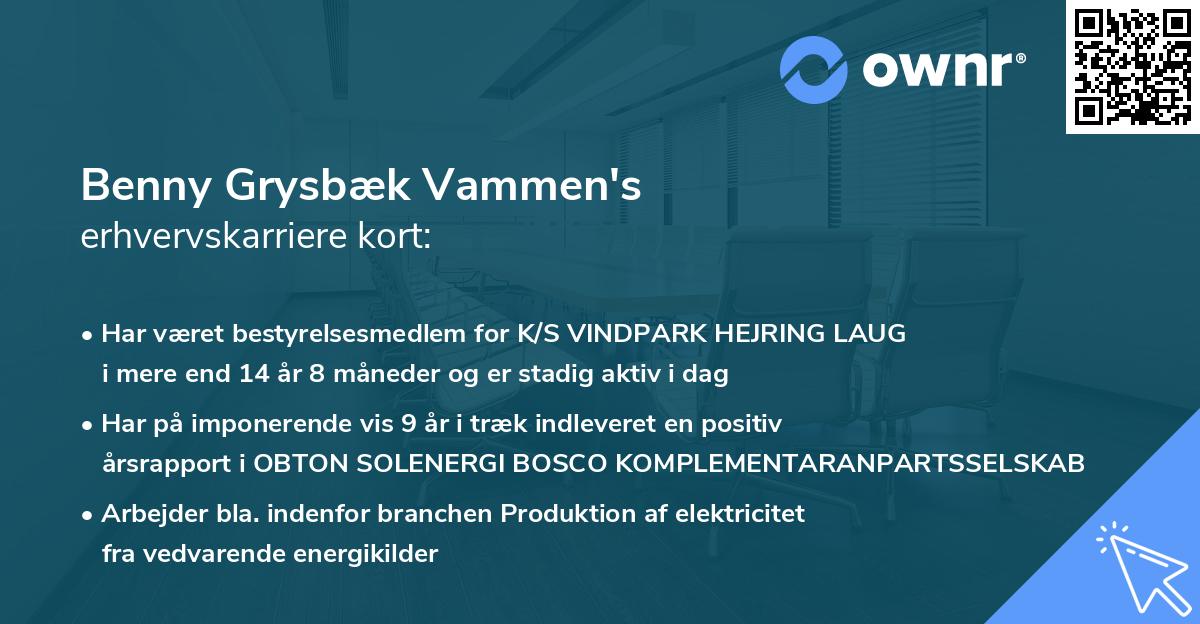 Benny Grysbæk Vammen's erhvervskarriere kort