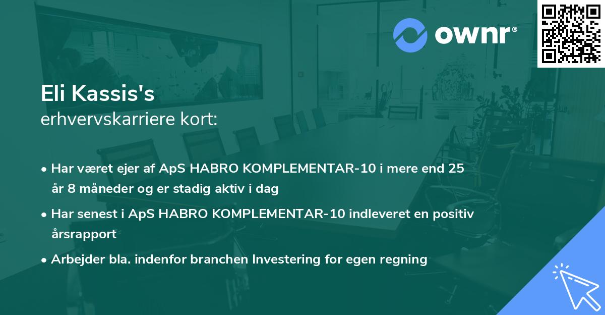 Eli Kassis's erhvervskarriere kort