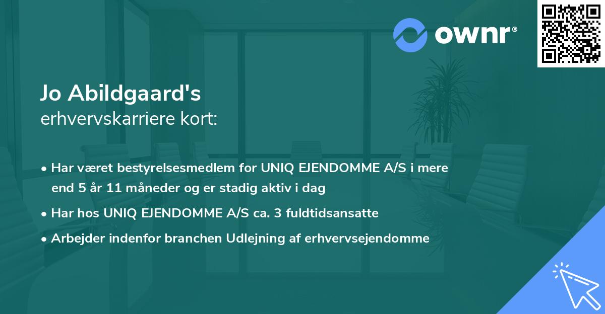 Jo Abildgaard's erhvervskarriere kort