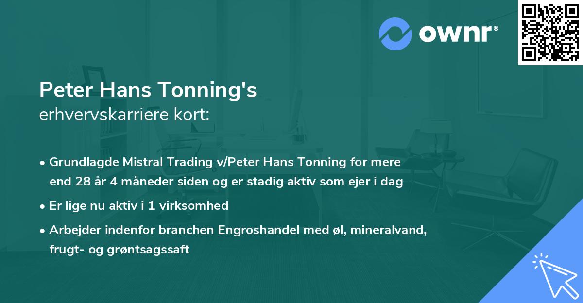 Peter Hans Tonning's erhvervskarriere kort