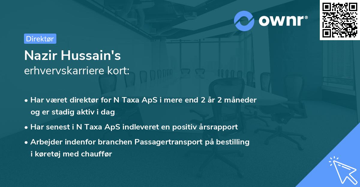 Nazir Hussain's erhvervskarriere kort