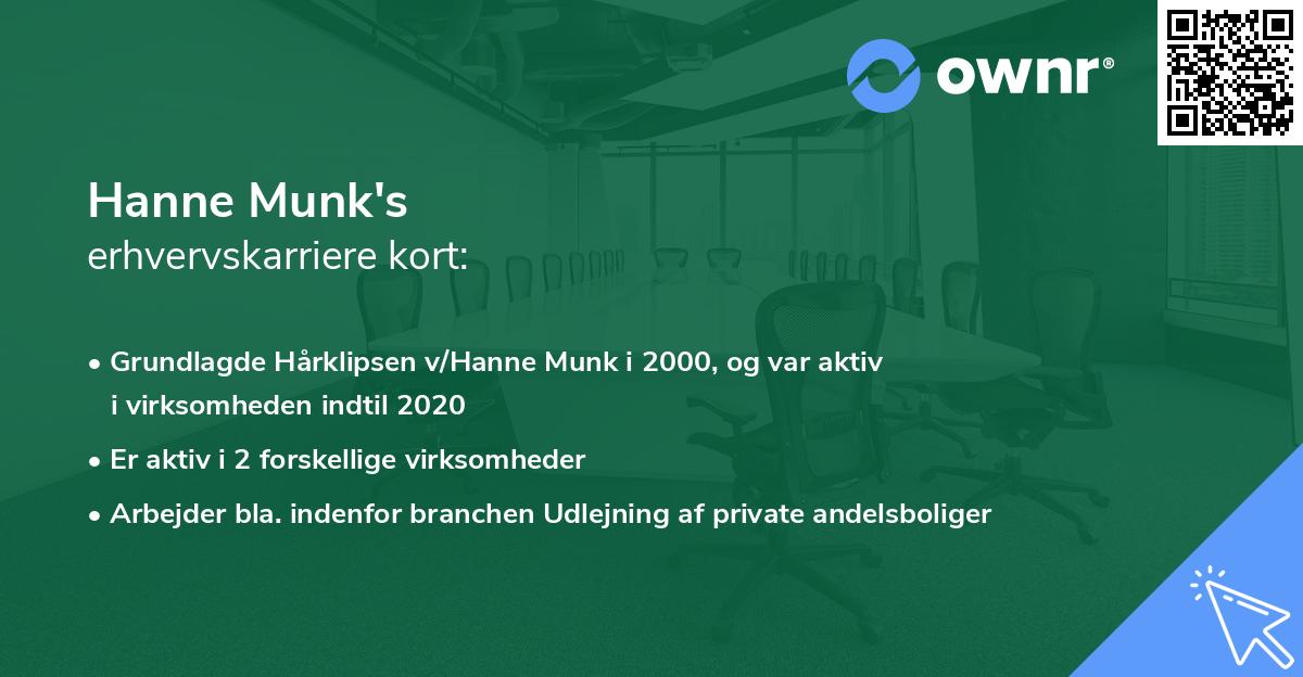 Hanne Munk's erhvervskarriere kort