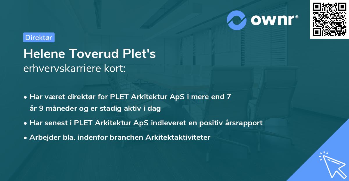 Helene Toverud Plet's erhvervskarriere kort