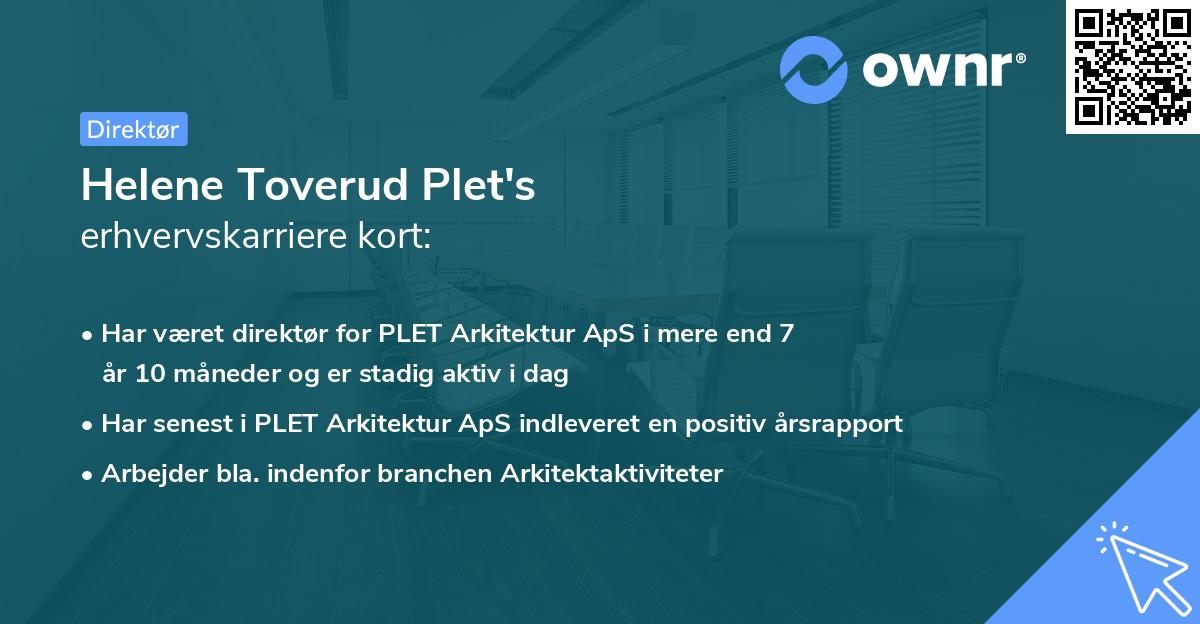 Helene Toverud Plet's erhvervskarriere kort