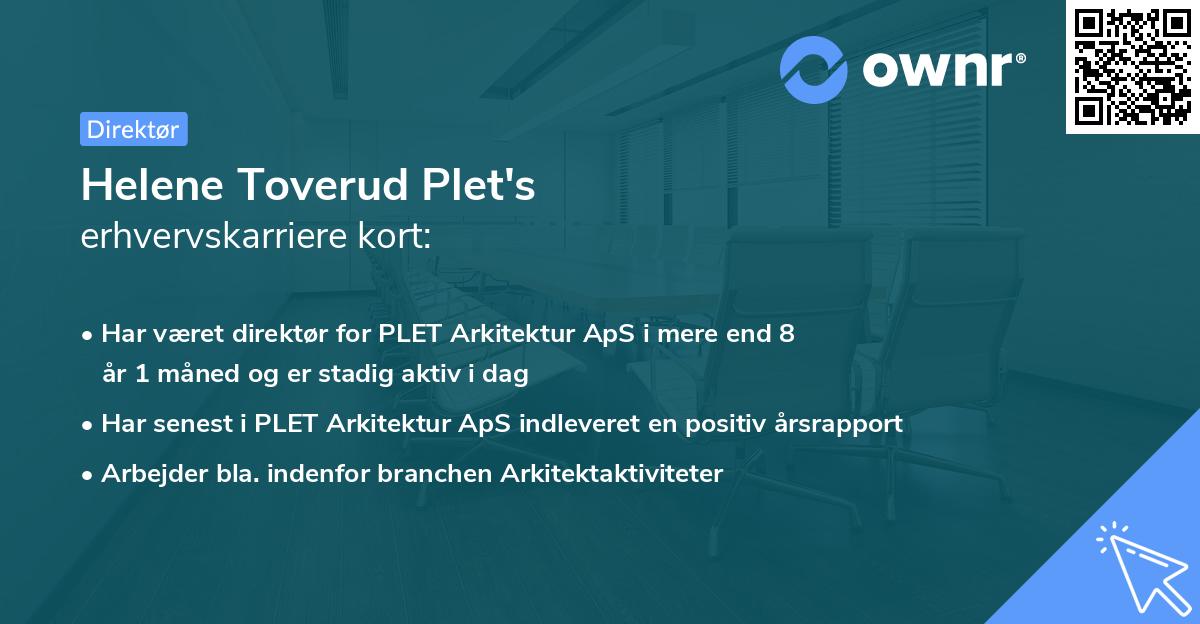 Helene Toverud Plet's erhvervskarriere kort