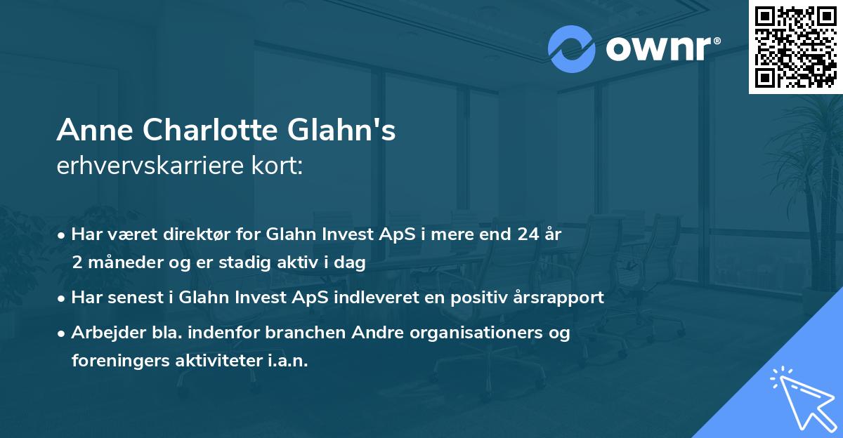 Anne Charlotte Glahn's erhvervskarriere kort