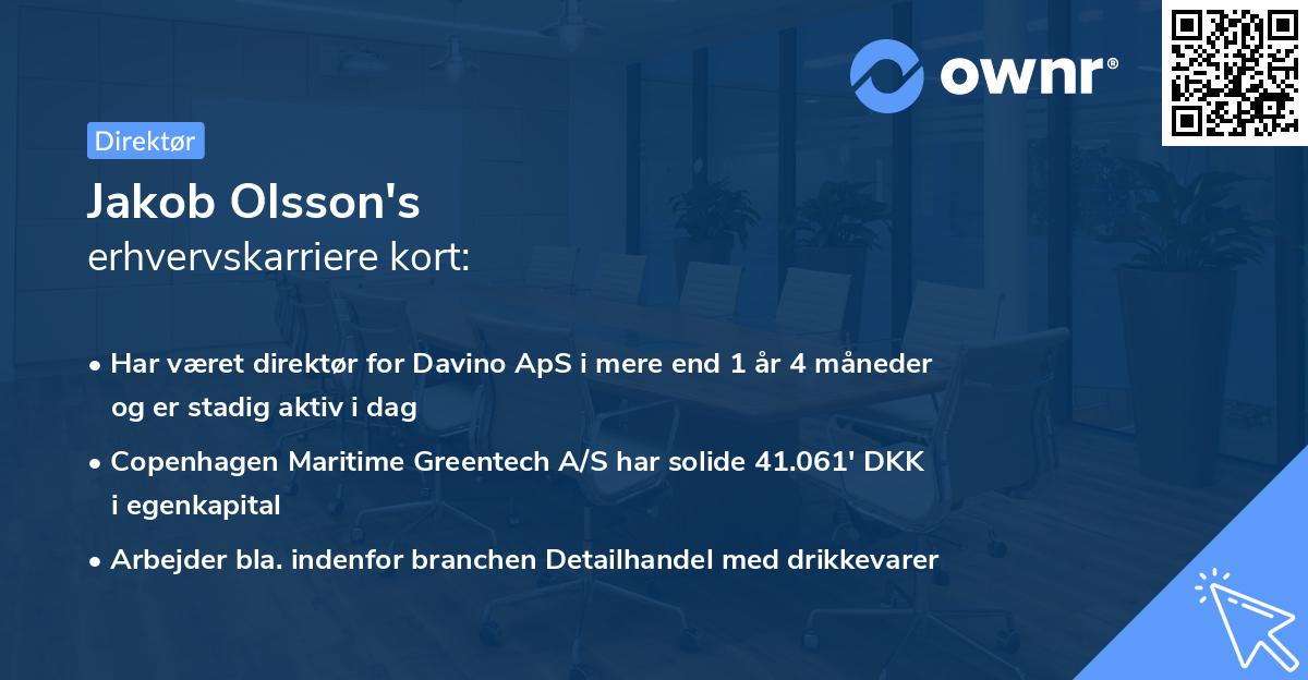 Jakob Olsson's erhvervskarriere kort