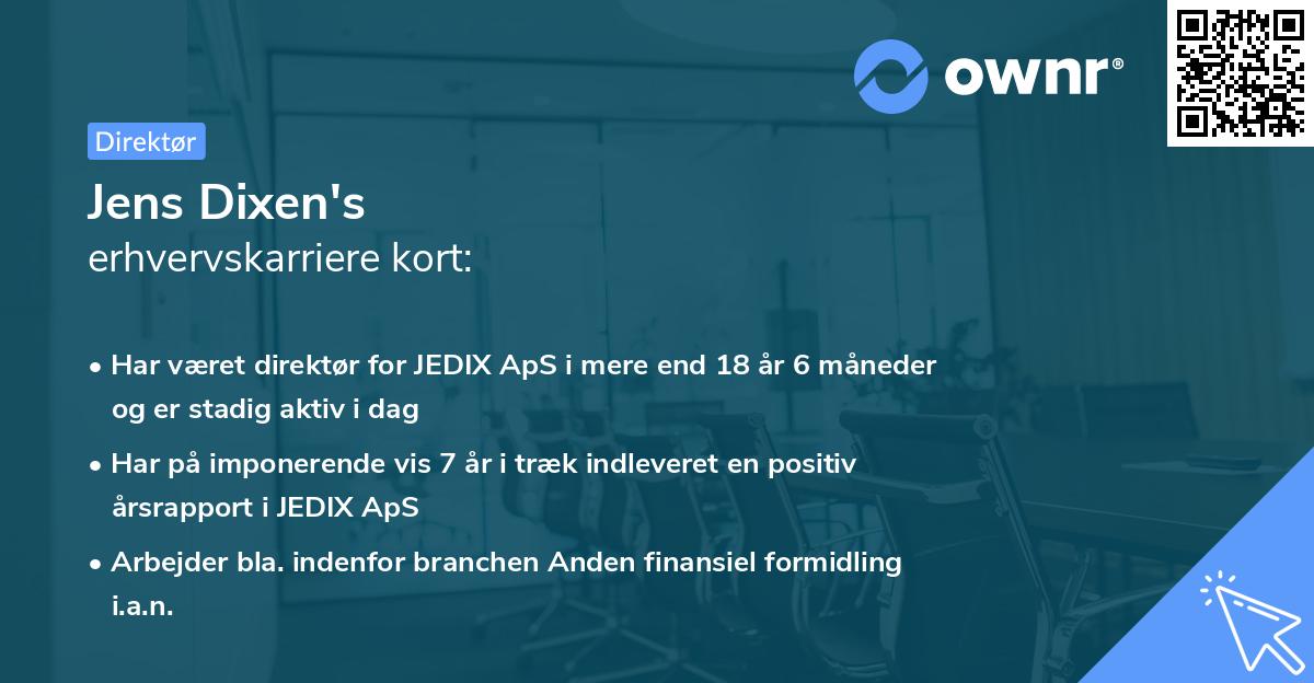 Jens Dixen's erhvervskarriere kort