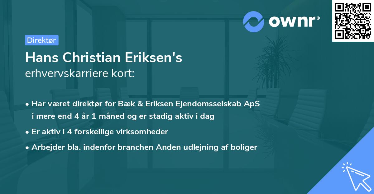 Hans Christian Eriksen's erhvervskarriere kort