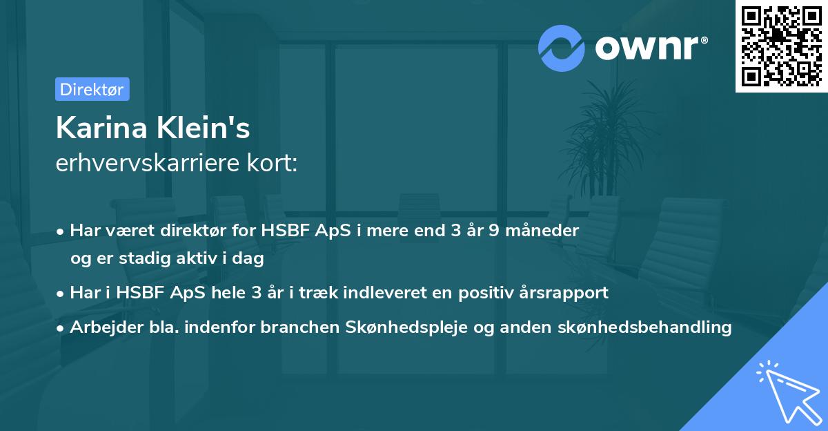 Karina Klein's erhvervskarriere kort