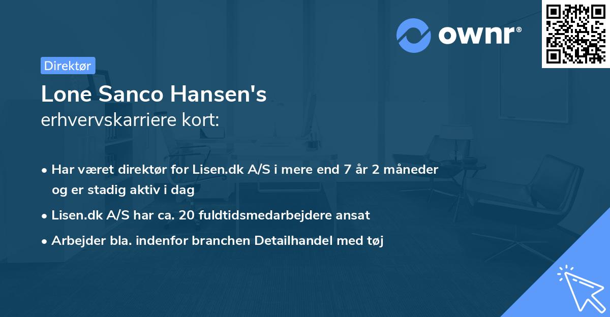 Lone Sanco Hansen's erhvervskarriere kort