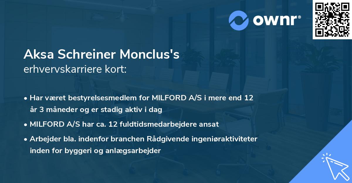 Aksa Schreiner Monclus's erhvervskarriere kort