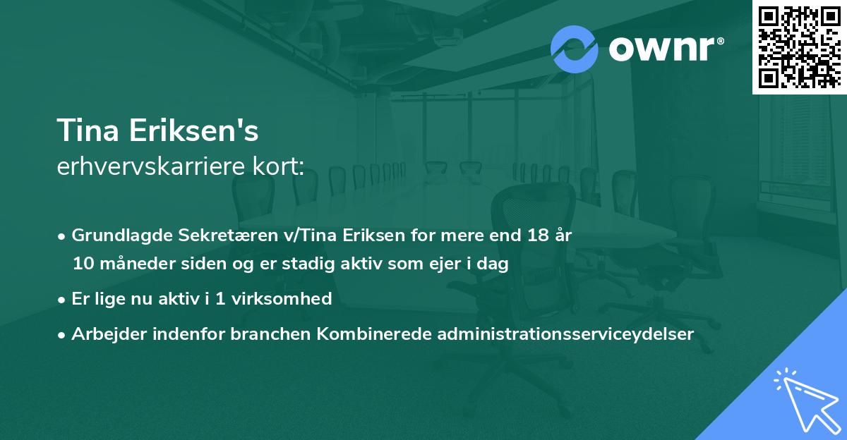 Tina Eriksen's erhvervskarriere kort