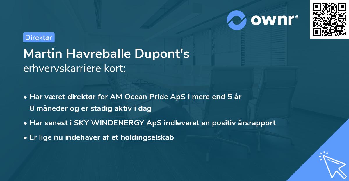 Martin Havreballe Dupont's erhvervskarriere kort