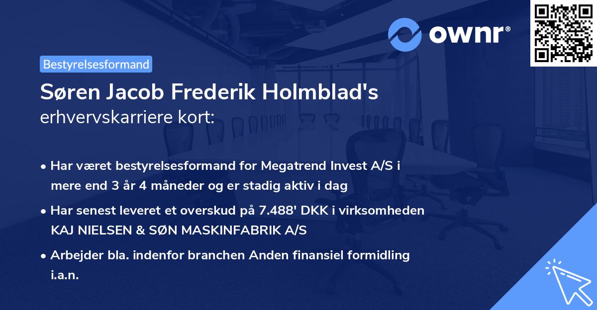 Søren Jacob Frederik Holmblad's erhvervskarriere kort