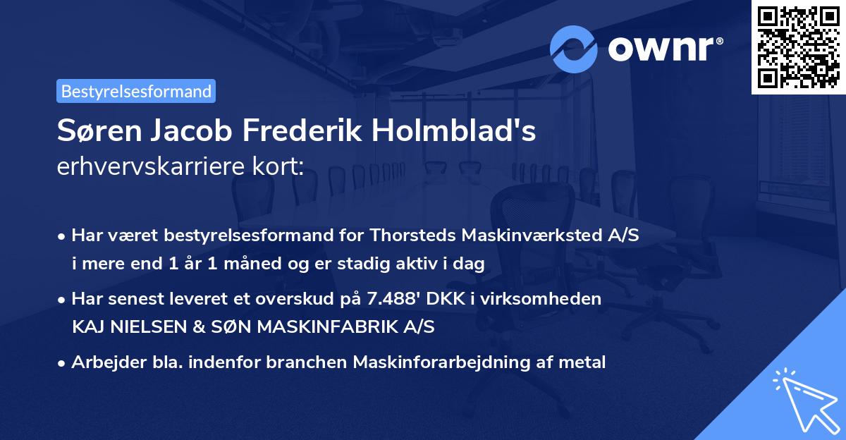 Søren Jacob Frederik Holmblad's erhvervskarriere kort