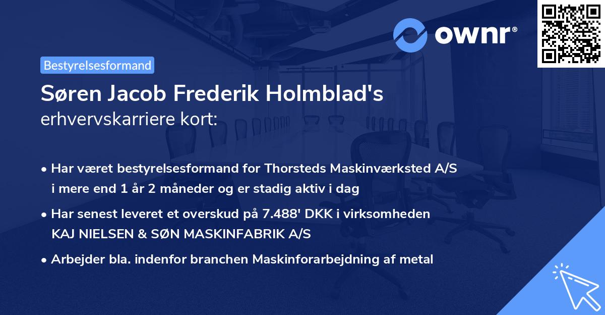 Søren Jacob Frederik Holmblad's erhvervskarriere kort