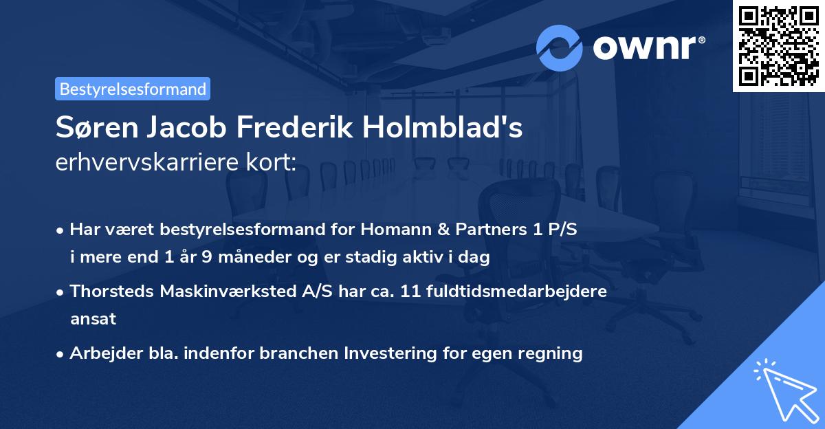 Søren Jacob Frederik Holmblad's erhvervskarriere kort
