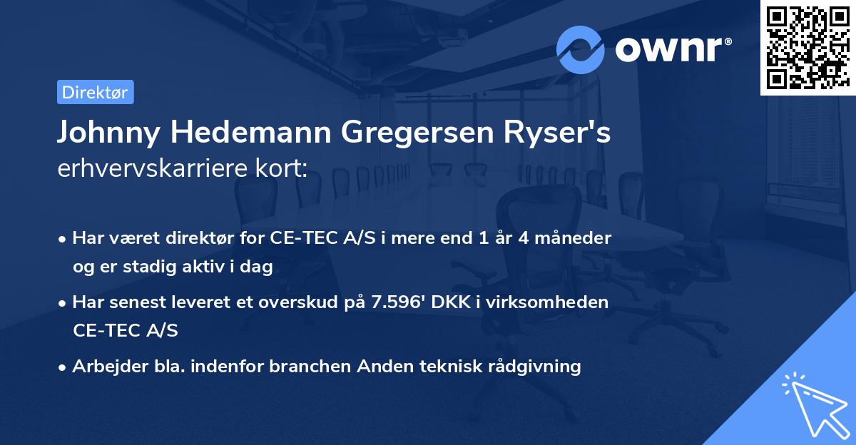 Johnny Hedemann Gregersen Ryser's erhvervskarriere kort