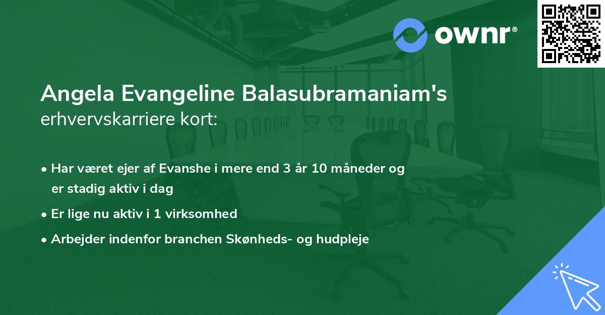 Angela Evangeline Balasubramaniam's erhvervskarriere kort